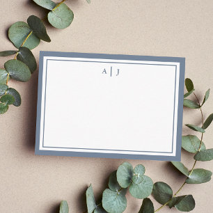 Minimalist Staubblau Zwei-Rahmen-Monogramm Mitteilungskarte