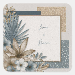 Minimalist Staubiges Türkis Gold Glitter Tropisch Quadratischer Aufkleber