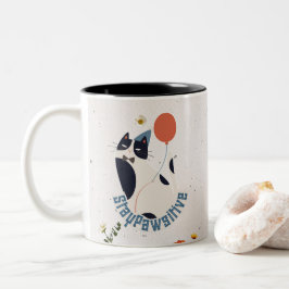 Minimalist Stay Pawsitive Tuxedo Cat Ceramic Coffe Zweifarbige Tasse