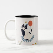 Minimalist Stay Pawsitive Tuxedo Cat Ceramic Coffe Zweifarbige Tasse (Links)