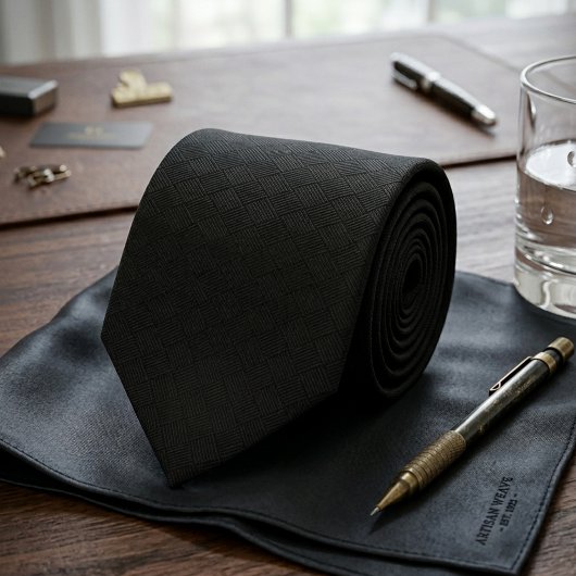 Minimalist Stealth Schwarz Mikro Karo Geometrisch Krawatte