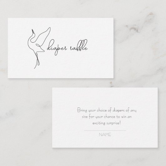 Minimalist Stork Neutral Baby Shower Diaper Raffle Begleitkarte (Vorne/Hinten)