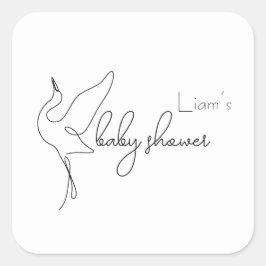 Minimalist Stork Neutral Baby Shower Quadratischer Aufkleber