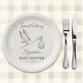 Minimalist Stork-Themed Baby Shower Neutral Pappteller