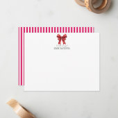 Minimalist Striped Ruby Bow Cute Nursery Note Card Mitteilungskarte (Vorderseite/Rückseite Beispiel)