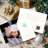 Minimalist Stylish Gold & Blue Snowflake Photo Save The Date