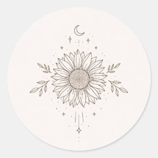 Minimalist Sunflower & Moon Design Runder Aufkleber