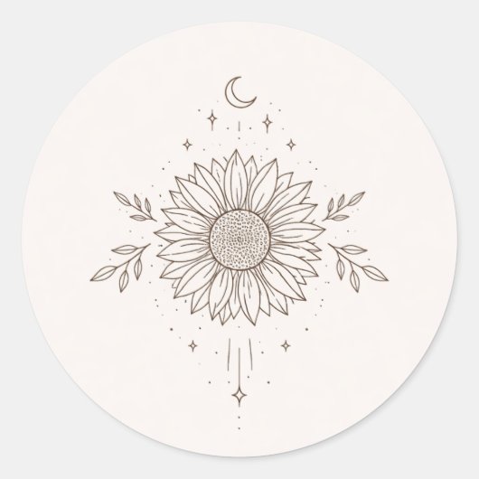 Minimalist Sunflower & Moon Design Runder Aufkleber (Vorderseite)