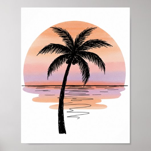 Minimalist Sunset Beach Poster – Palm Tree Ocean (Vorne)