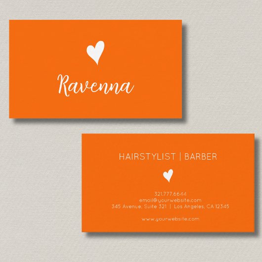Minimalist Sunset Orange White Heart Barber Name Visitenkarte