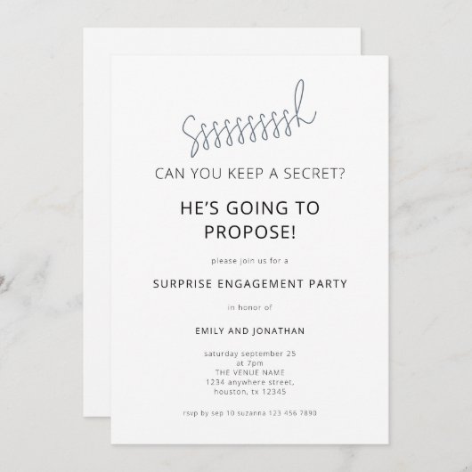 Minimalist Surprise Black White Engagement Party Einladung (Vorne/Hinten)