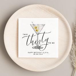 Minimalist “Talk Thirty to Me” Martini Glass 30th Serviette
