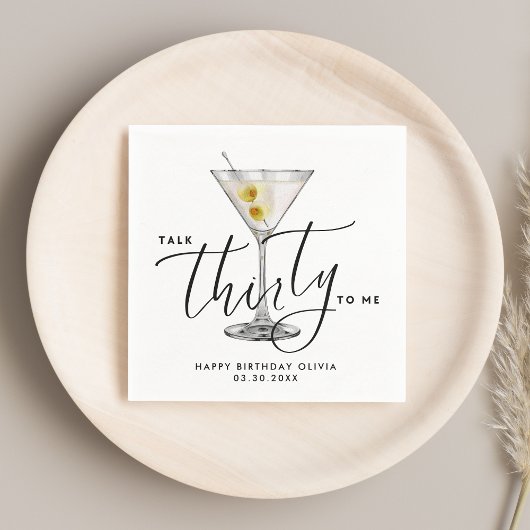 Minimalist “Talk Thirty to Me” Martini Glass 30th Serviette