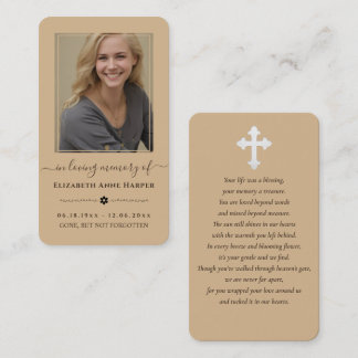 Minimalist Tan Cross In Loving Memory Photo Card Visitenkarte