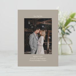 Minimalist Taupe Elegant Wedding Custom Photo Save The Date
