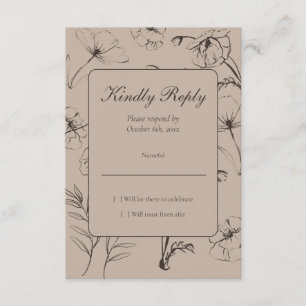 Minimalist Taupe und Espresso Floral 30. Geburtsta RSVP Karte