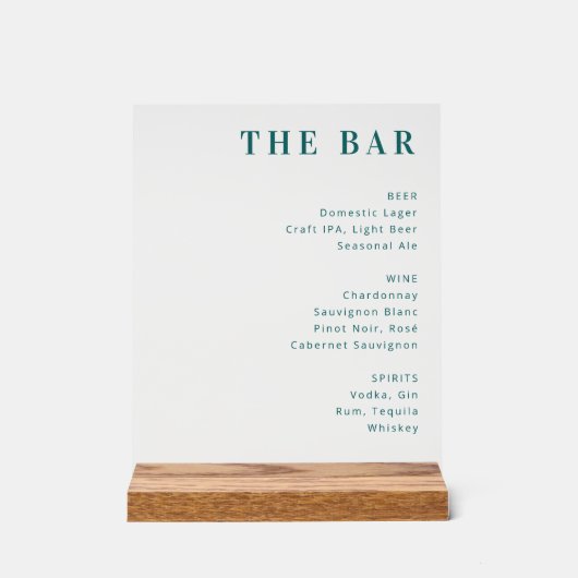 Minimalist Teal Menu Sign Acrylschild (Vorderseite)