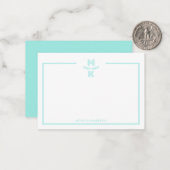 Minimalist Teal Two Border Monogram Note Card Mitteilungskarte (Vorderseite/Rückseite Beispiel)