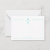 Minimalist Teal Two Border Monogram Note Card Mitteilungskarte (Vorderseite)