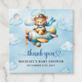 Minimalist Teddy Bear Pilot Airplane Blue Brown Geschenkanhänger (Vorderseite)