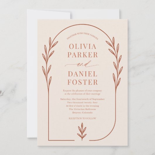 Minimalist Terracotta Rust Boho Arch Wedding Einladung (Vorderseite)