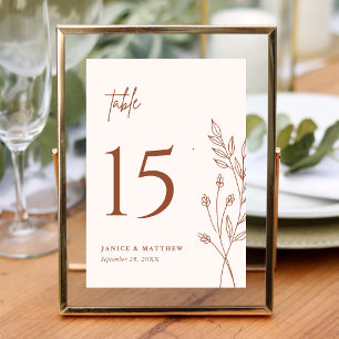 Minimalist Terrakotta Burnt Orange Boho Hochzeit Tischnummer