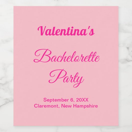 Minimalist Text-Based Pink Bachelorette Party Weinetikett (Einzelnes Label)