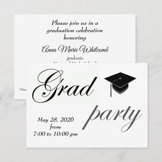 Minimalist Text High School Graduation Party  Einladung (Vorne/Hinten)