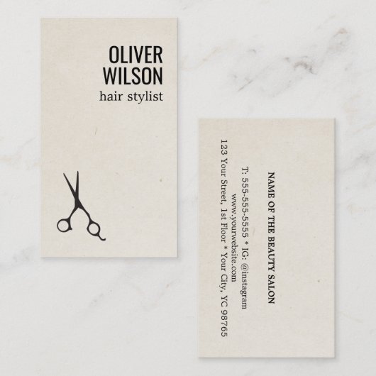 Minimalist Texture Beige Black Bold Hair Salon Visitenkarte (Vorne/Hinten)