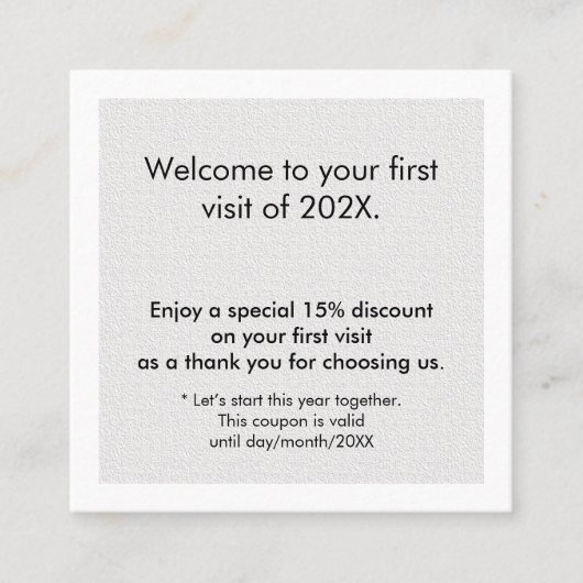 Minimalist Texture White Grey Bold First Visit Rabattkarte (Vorderseite)