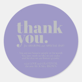 Minimalist Thank You elegant Lavender Silver Runder Aufkleber
