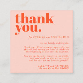Minimalist Thank You left Orange Pink Begleitkarte