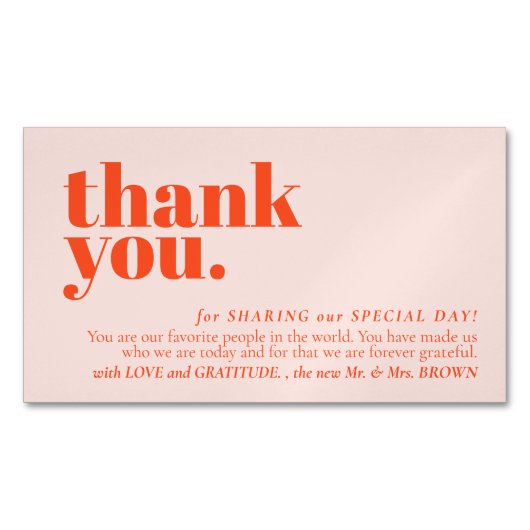 Minimalist Thank You note left Orange Pink Magnetische Visitenkarte (Vorderseite)