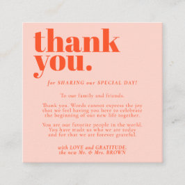 Minimalist Thank You Orange Pink Begleitkarte