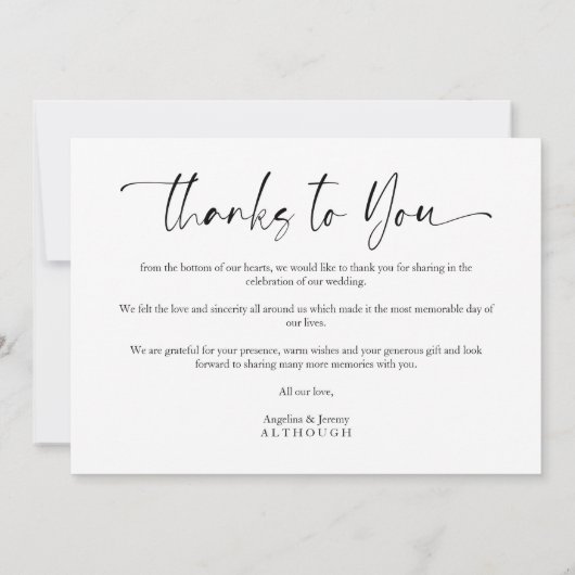 Minimalist Thanks to You Custom Photo Wedding (Rückseite)