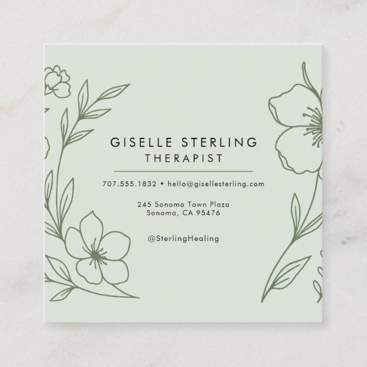Minimalist Therapist Botanical Sage Green Quadratische Visitenkarte (Rückseite)