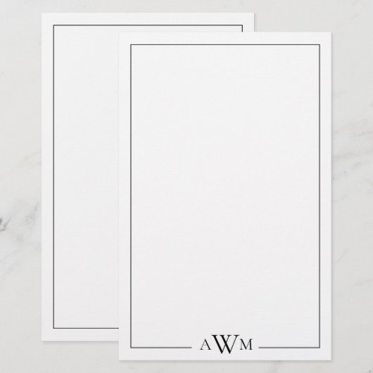 Minimalist Three Letter Monogram Briefpapier (Vorne/Hinten)
