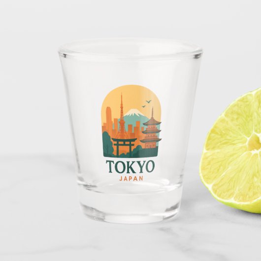 Minimalist Tokyo Japan Shot Glass – Modern Travel Schnapsglas (Vorderseite)