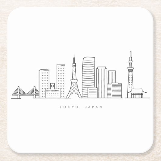 Minimalist Tokyo Skyline Illustration Rechteckiger Pappuntersetzer (Vorderseite)