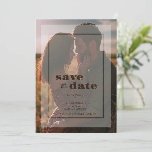Minimalist Transparency Vellum Effect Photo Card Save The Date (Stehend Vorderseite)