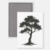 Minimalist Tree – Ink Brush Nature Illustration on Magnet (Vorderseite/Rückseite)