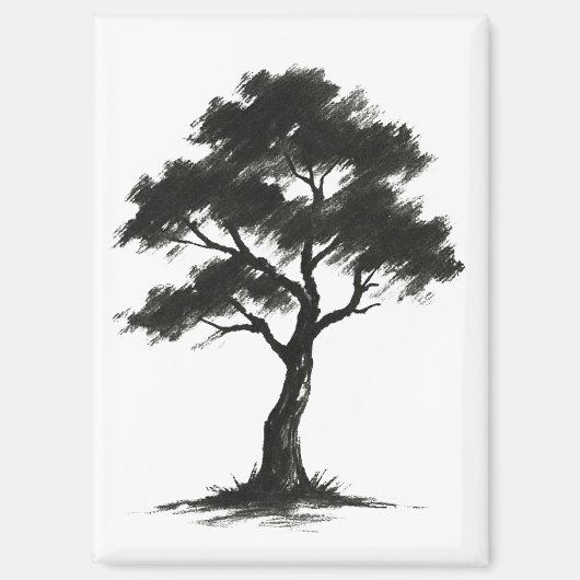 Minimalist Tree – Ink Brush Nature Illustration on Magnet (Vorderseite)