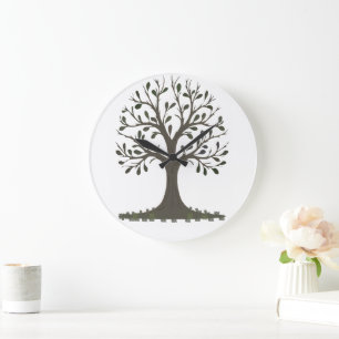 🌳 Minimalist Tree of Life Wall Clock - Modern Nat Große Wanduhr