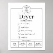 Minimalist Tumble Dryer Instructions Sign Poster (Vorne)