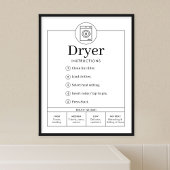 Minimalist Tumble Dryer Instructions Sign Poster
