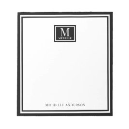 Minimalist Two Boarder Monogram Name Black White Notizblock