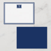 Minimalist Two Boarder Monogram Name Navy Blue Mitteilungskarte (Vorne/Hinten)