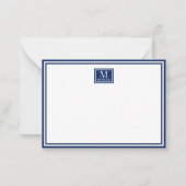Minimalist Two Boarder Monogram Name Navy Blue Mitteilungskarte (Vorderseite)
