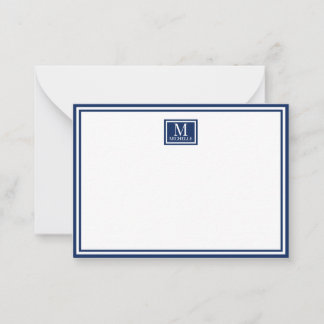 Minimalist Two Boarder Monogram Name Navy Blue Mitteilungskarte