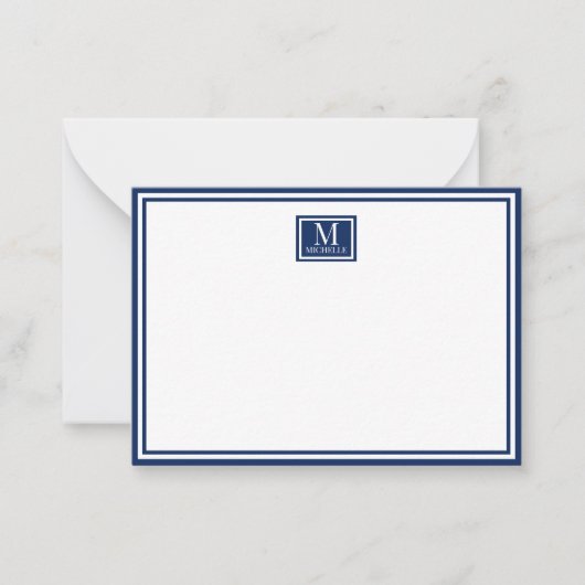 Minimalist Two Boarder Monogram Name Navy Blue Mitteilungskarte (Vorderseite)